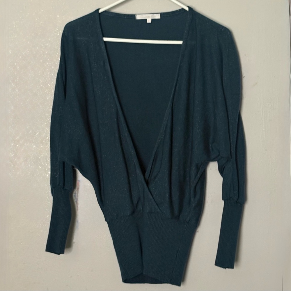 Vintage 90s Charlotte Russe Heathered Teal surplice/batwing deep plunge L